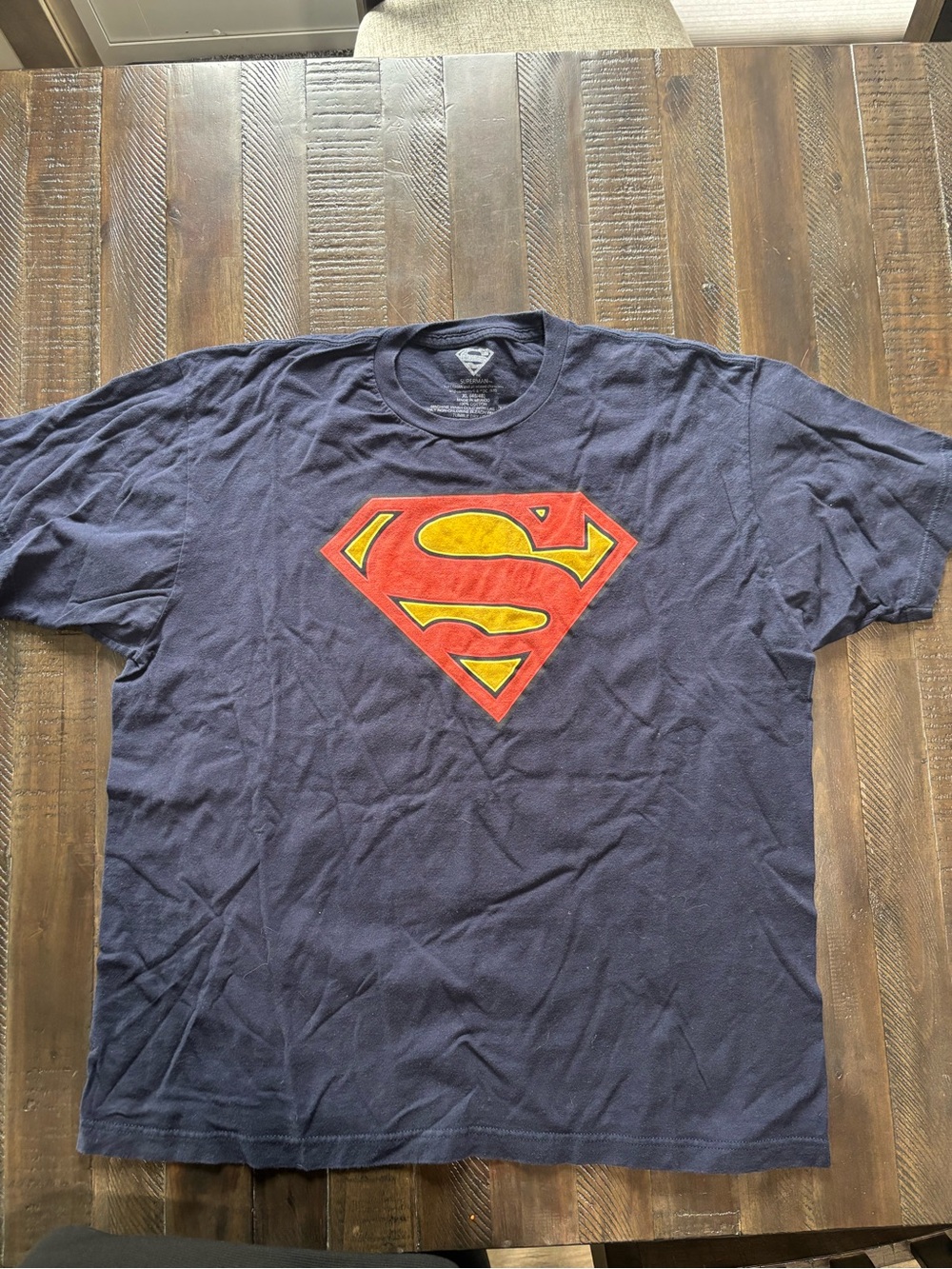 DC Navy Blue Short Sleeve Tee with Red and Yellow Superman Crest